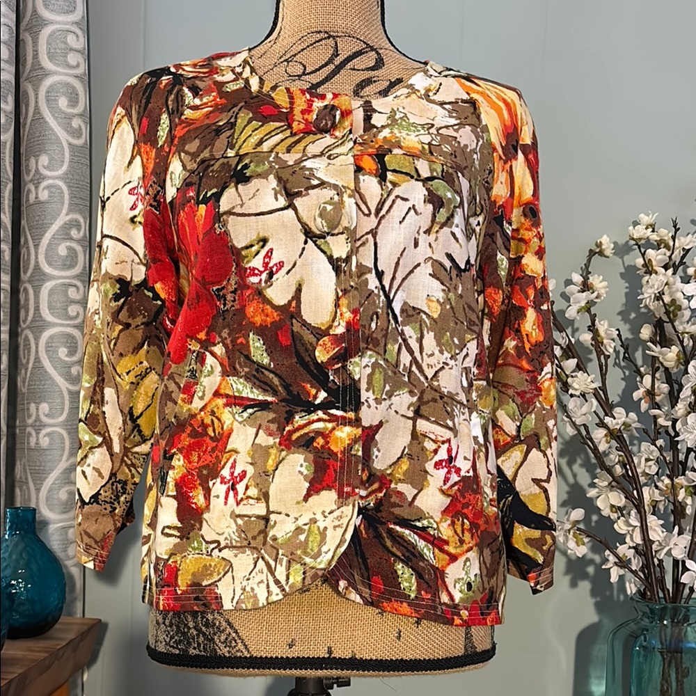 Choices Linen Floral Motif Lightweight Jacket/Blazer